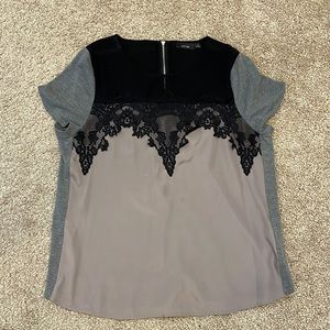 Apt. 9 | Medium, Zip Up Back, Mixed Media Lace Blouse Top
